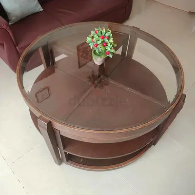Stylish Wooden Glass-Top Round Table for Sale