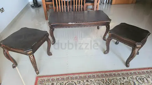 Elegant Vintage Wooden Coffee Table Set