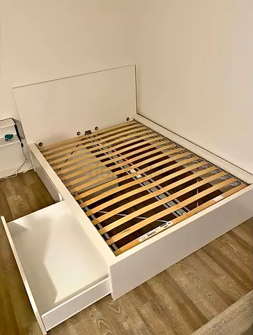 IKEA Malam double bed with 2 storage drawers underneath and Ikea mattress 140×200cm