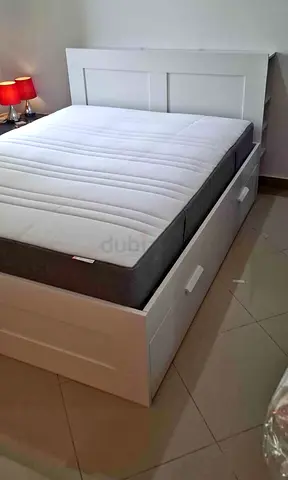 IKEA brimness queen size 160×200cm bed frame with headboard+ 4 big storage drawers + Ikea mattress