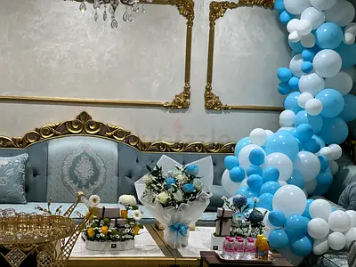 Elegant Blue and White Decorative Floral Arrangement