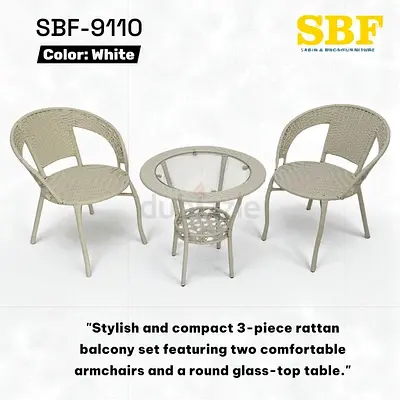 Stylish 3-Piece Rattan Balcony Set in White