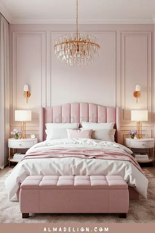 Luxury Pink Upholstered Bed with Elegant Design