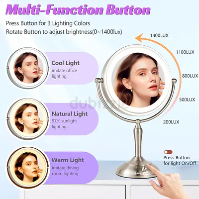 MIRRORMORE Lighted Makeup Mirror with 3 Color LED Dimmable Lighting, 1X/10X Magnifying Mirror with L