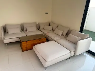 Looks great Condition Ikea Sodhremn Corner Sofa Beige with footstool