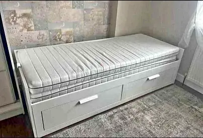 IKEA brimness Day bed with 2 storage drawers underneath and with 2 IKEA mattresses