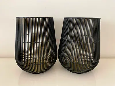 Crate and Barrel Set of 2 Outdoor Hurricane Candle Holders