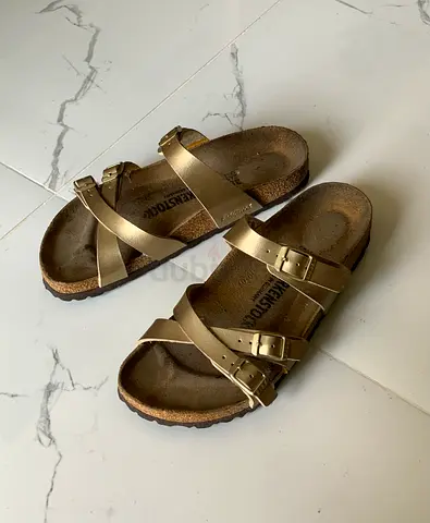 Birkenstock Franca Gold Buckled Sandals for Sale