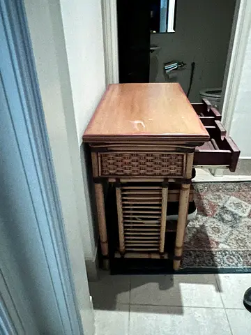 Charming Wooden Side Table with Elegant Rattan Design