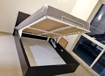 Ikea hydraulic queen size bed frame with storage inside full bed and with Ikea pocket sprung  mattre