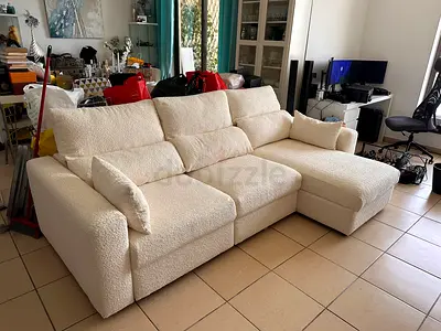 IKEA ESKILSTUNA 3-seat sofa bed with chaise longue in beige -colored textured fabric