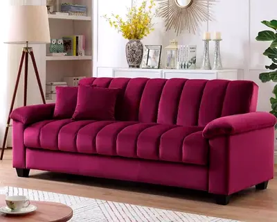 Luxurious Velvet Sofa in Vibrant Fuchsia for Your Living Room
