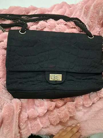 100% authentic rare Chanel black reissue 2.55 jersey crocodile quilt double flap bag