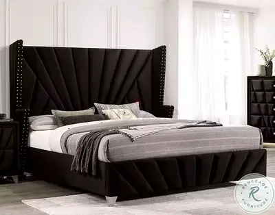 Black Upholstered Wingback Queen/ king Panel Bed