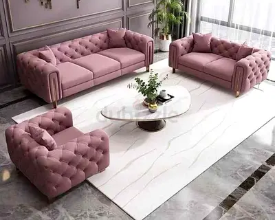 Elegant Pink Velvet Sofa Set