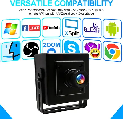 ELP OTG Wide Angle Webcam 5MP Aptina MI5100 CMOS 100 Degree No Distortion Lens USB Camera for Webcam