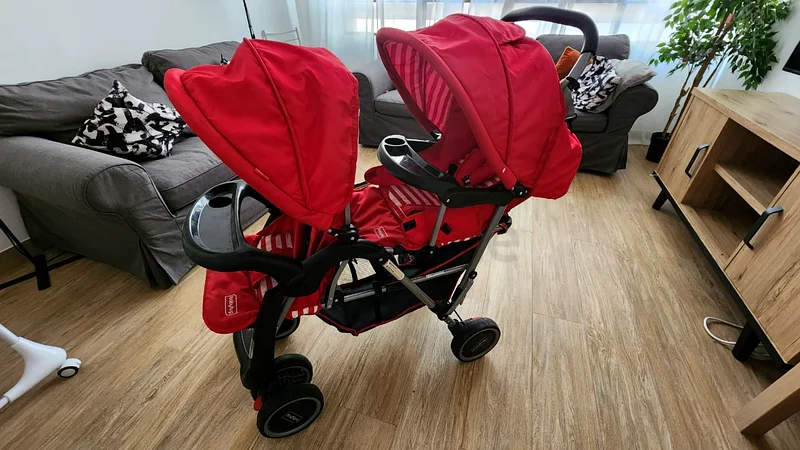 Babyhug Twinster Easy Foldable Twin Stroller with Adjustable