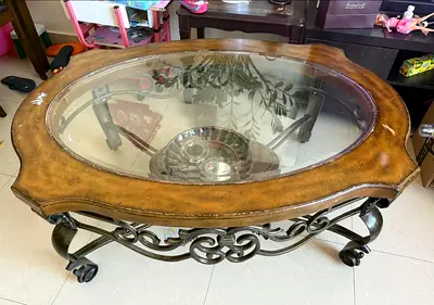 Wooden - Glass Center Table with 2 side table - Antique Model
