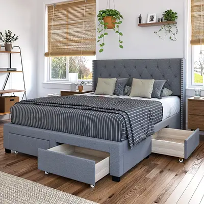 Queen Size Upholstered Bed frame with box storage