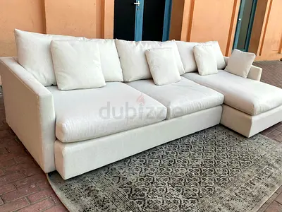 Comfy _ CrateBarrel Lounge Deep feather filled L Shape Sofa Beige