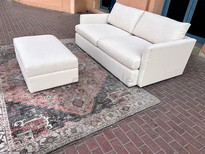 Selling high quality CrateBarrel Lounge Deep feather filled 3-Seat Sofa beige with footstool