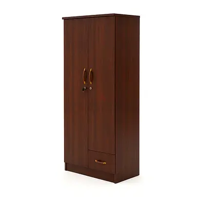 2 Door Wooden Wardrobe - Lockable Cupboard with 2 Doors and 1 Drawer