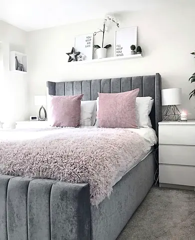 Elegant Grey Bed with Plush Accents