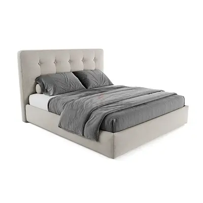 Comfortable Grey  Bed with Soft Headboard