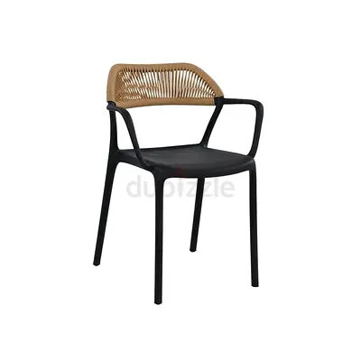 White Modern Outdoor Armchair with Woven Rattan Backrest and Plastic Seat, Ideal forPatioGardenChair