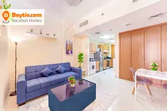 Bright Furnished 1BR with Balcony &amp; Open Views | Arezzo 1, JVC