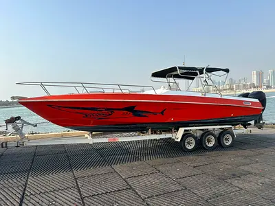 American Mini Yacht – 35 Feet with Trailer (by  Tiller Tech)with 2 300 Mercury engines,