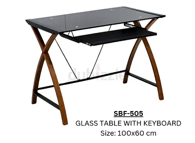 Stylish Glass Table with Keyboard Tray - SBF-505