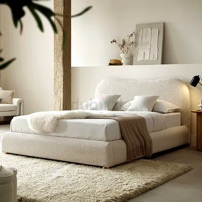 Curved Headboard Beige Boucle bed available in 180*20 king size