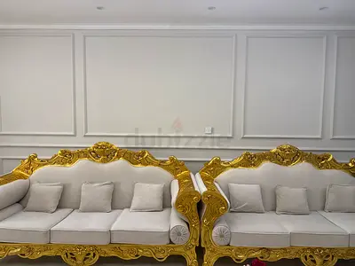 Luxurious Golden Elegance: Ornate Sofas Set for Sale