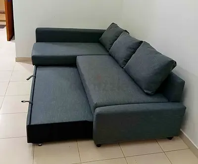 IKEA L Shape Sofa cum bed with big storage and you can fix the storage left or right anyside you wan