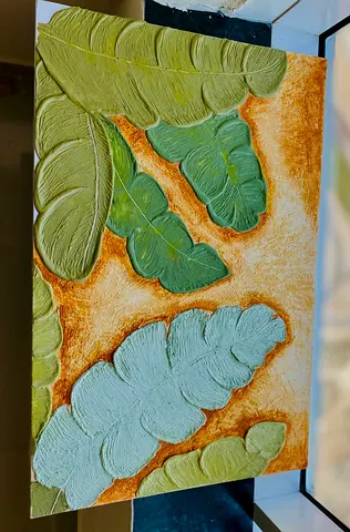 Handmade Texture Leaf Art Painting | Custom Art Orders Available