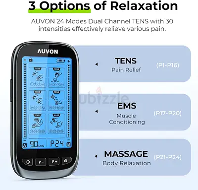 AUVON 3 In 1 TENS Unit Muscle Stimulator, Dual Channel Electronic Pulse Massager, Tens Ems Machine,