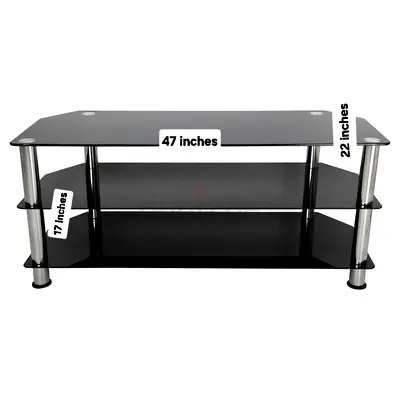 Sleek Modern Black Glass TV Stand for Sale! Dimensions:47x22x17 inches