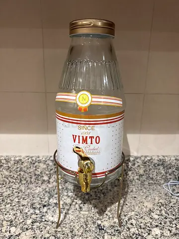 Vintage Vimto Glass Drink Dispenser for Refreshing Beverages