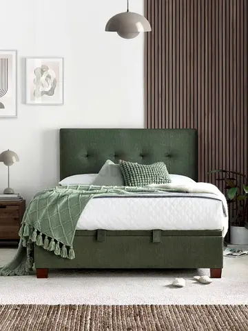 Moss green double size bed with storage