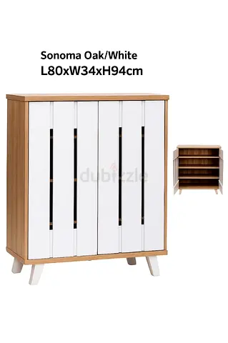 2 Door Shoe Cabinet - Sonoma Oak  White Shoe Rack with 3 Shelves