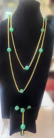Elegant Green Gemstone Necklace and Bracelet Set