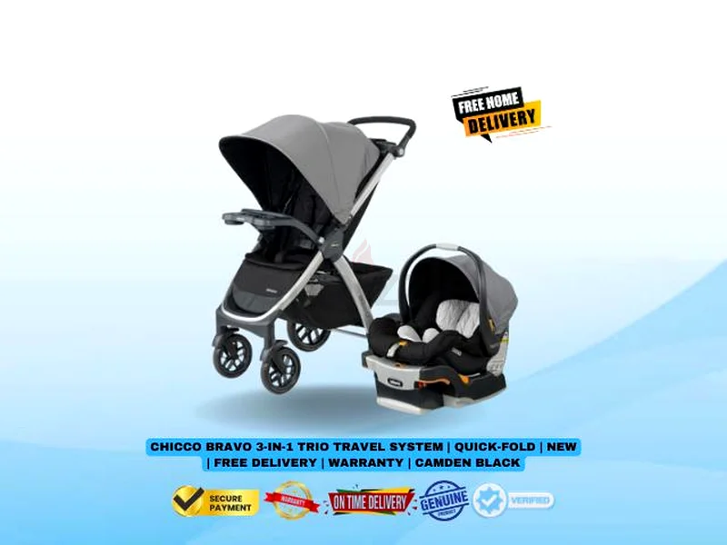 Chicco Bravo 3-in-1 Trio Travel System Quick-Fold New Free