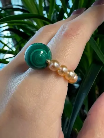 Natural Malachite  Pearls Ring