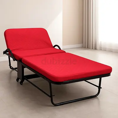 Red Single Folding Bed with Mattress – Multi Functional Portable Foldable Bed for Home  Guests