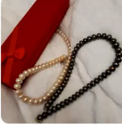 Original Pearl and Black Bead Necklaces Set