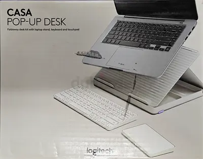 Logitech Casa Pop Up Desk Kit - Adjustable Laptop Stand for Desk, Wireless Keyboard  Touchpad, Blue