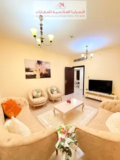 for rent monthly A fully furnished Two-bedroom Two-bathroom apartment in Al Taawun 1