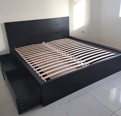 Stylish Black Bed Frame with Storage Drawers