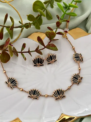Elegant Lotus Necklace and Earring Set